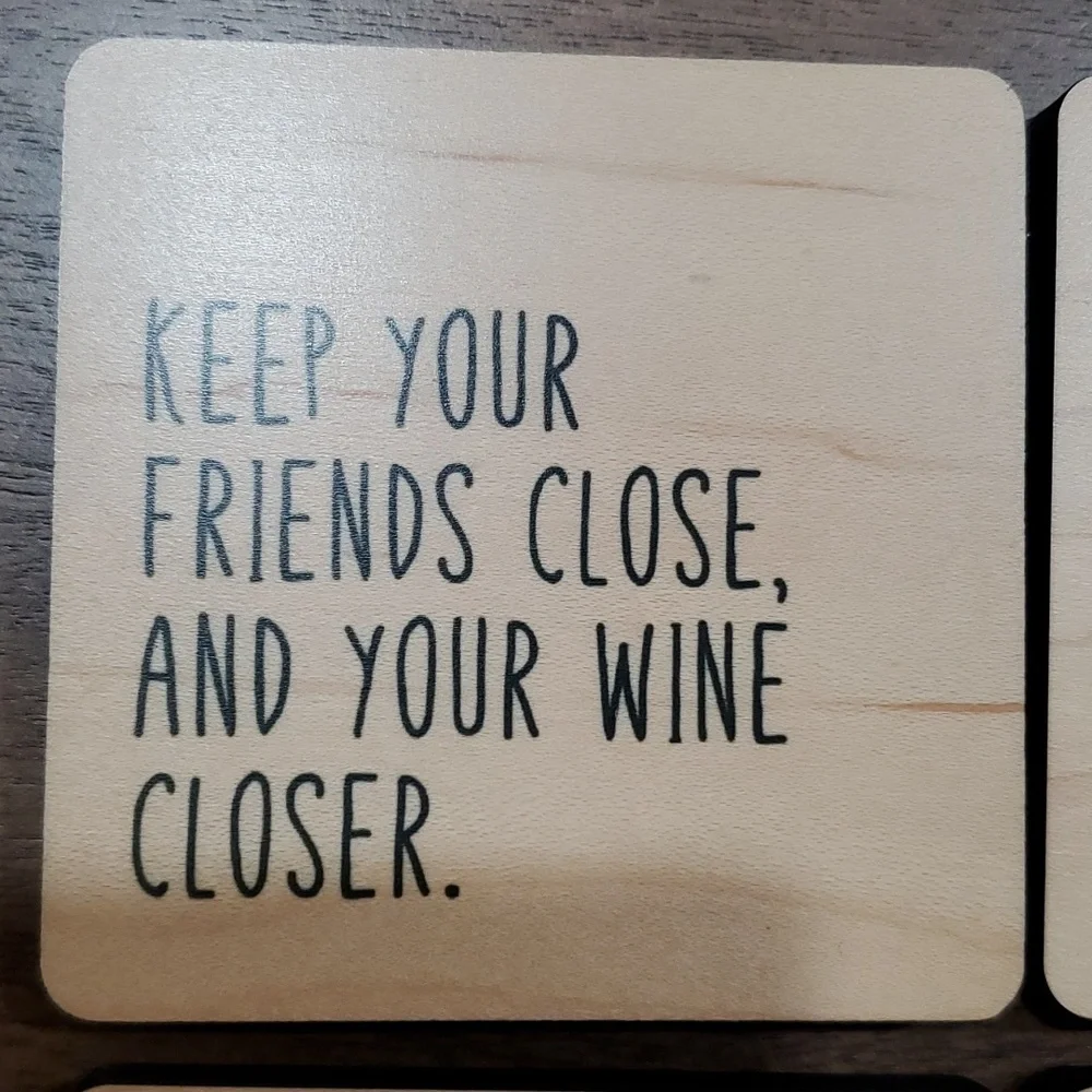 Wooden Wine Coaster Set of 4 with Humorous Quotes